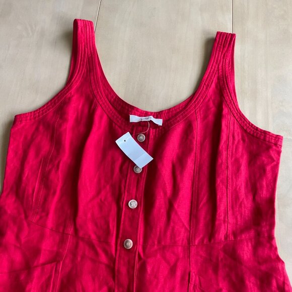 NEW Loft Linen-Blend Red Button Front Dress - Size 14 - Picture 3 of 9